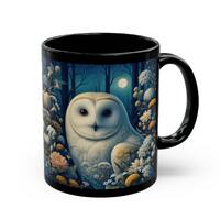 Barn Owl Mug William Morris Inspired Black Coffee Mug Cottagecore Forest Owl Teacup Vintage Style Mu
