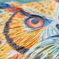 Impasto Owl Painting: Autumn Forest Art, Original Wood Panel Artwork