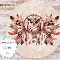 Boho Dream Catcher and Owl Sublimation Round Door Hanger Design PNG, Sublimation Design for 12 Inch 