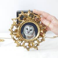 Barn Owl Painting by Irene Owens in beautiful Antique Gilt frame