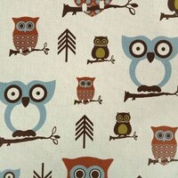 Hooty Village Natural-Owl Fabric-Hoot Fabric-Forest Fabric