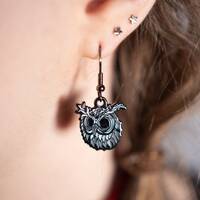 Owl earring enamel earring creepy owl earring dangle earrings, hypoallergenic gift for her, spooky c