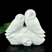 Hand Carved White Jade Owl Statue: Reiki Healing Crystal Decor