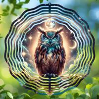 Mystical Owl Wind Spinner Sublimation File, Round PNG Design for Puffy Windspinner, Celestial Night 