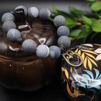 Hoot - Owl charm * black agate * Lava rock * stretch bracelet *