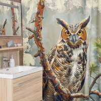 Horned Owl Shower Curtain | Tiger Owl Shower Curtain | Nature Themed Home Decor Shower Curtain | Bat