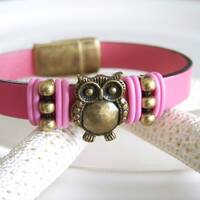 Brass Owl Focal Leather Bracelet