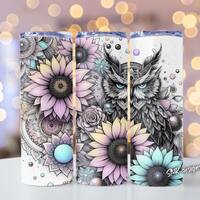 Owl tumbler wrap, Sublimation design templates, straight png Digital download. skull tumbler