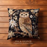 Cottagecore Owl Throw Pillow | Whimsigoth William Morris Inspired Throw Pillow Aesthetic Goth Woven 