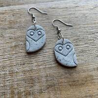 Owl Polymer Clay Earrings Ear Weights Bird Ear Hangers Owl Clay Barn Owl Snow Owl Tunnel Gauge Woodl