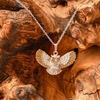 Owl in Flight Necklace in Sterling Silver and 18 Carat Gold Vermeil.
