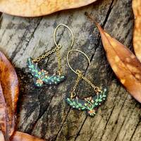 Night Blooms Folk Art collection. Wise Old Owl Polymer clay earrings. Floral Dark Soul Blossom.