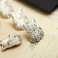 Silver-Plated Owl Push Pins - Zinc Alloy Push Pin - Thumbtack - Drawing Pin - Metal Pins - 5 pcs - E