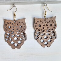 Wood Owl Earrings