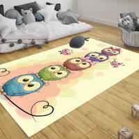 Kids Rug with Owl, Baby Room Rug, Kids Room Bird Rug, Kids Room Animal Rug, Digital Print Rug, Anima