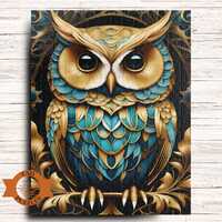 Gold Metal Owl Jigsaw Puzzle, Teal and Gold Owl Jigsaw Puzzle, Gold Filigree, Owl Lovers Gift Family