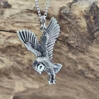 Barn Owl Pendant Necklace 925 Sterling Silver Hunting Owl Pendant Wisdom Luck And Fortune Spirit Ani