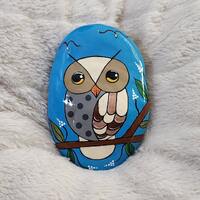 Hand Painted Barn Owl Stone: Rustic Home Decor