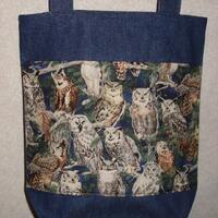 New Medium Handmade Owl Backyard Bird of Prey Wildlife Denim Tote Bag