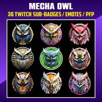 Owl Twitch Sub Badges, Sub Bit Badges for Streamers, Kick, VTuber, Avatars, Emote, Clipart, Transpar