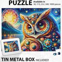 Puzzle, Owl Night Mosaic Inspired Jigsaw Puzzle, Unique Jigsaw, Family, Adults, Fun Game Night, Anim