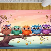 Kids Rug with Owl, Baby Room Rug, Kids Room Bird Rug, Kids Room Animal Rug, Animal Print Rug, Girl R