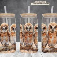 Owl 16oz glass can sublimation watercolor design-frosted-clear Libbey beer Glass can wrap PNG Digita