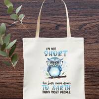Sarcastic Owl Canvas Tote, Funny Saying, Blue Illustration (12x13 inches)