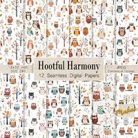 12 Seamless Digital Patterns, Autumn Owls Graphics, For cards, scrapbooks, invitations, sublimation,