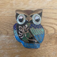 Vintage Cloisonne owl pill box hand painted collectable