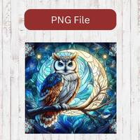 Stained Glass Owl 300 DPI PNG Sublimation Design file Snow or Brown Barn Owl