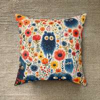 Martian Owl Throw Pillow: Whimsical Flower Accent Pillow