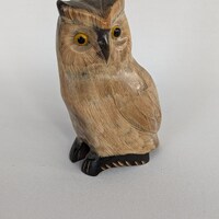 Vintage Hand-Carved Horn Owl Figurine. Decorative Owl Sculpture