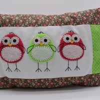 Felt Applique Owls Decorative Bright Fun Pillow