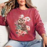 Floral Owl Shirt, Flower sweatshirt, Bird lover Gift, Gardener Shirt, Nature Lover Animal graphics t