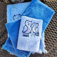 4 piece Vintage Cannon Brand Bathroom Towel Set, Blue Owl Pattern