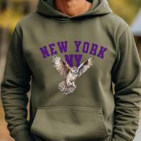 Flaco Owl NY Hoodie, NYC Owl Preppy Hooded Sweatshirt, Owl Lover gift, NY Violet Purple Owl Shirt, N