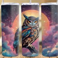 Owl Tumbler Wrap, Owl and Moon, Celestial Owl, 20oz Skinny Tumbler, Straight and Tapered Designs