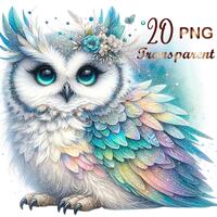 20 PNG, Owl Clipart bundle, Sparkling Owl Sublimation Clipart, Colorful Owls, Owl artwork, Owl print