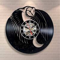 Night Owl Vinyl Record Clock, Bird Decorations, Living Room Artwork, Modern Home Decor, Starry Sky W