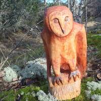 Handmade Linden Wood Carving Owl, Forest Bird Sculpture