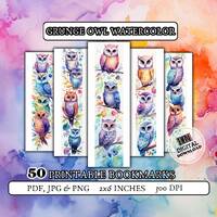 50 OWL WATERCOLOR printable bookmarks/ digital bookmark/ Owl Bookmarks/ gift for girls/ gift for boo