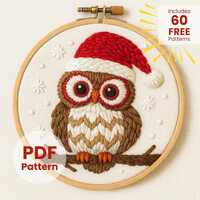 Cute Owl Embroidery Pattern, Christmas Embroidery Pattern, Owl Hoop Art, Hand Embroidery, Instant Do