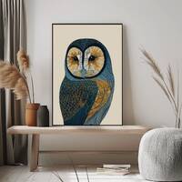 Sage Owl Art Print: Bohemian Wildlife Vintage Bird Illustration for Elegant Home Decor Wall Art, Nat