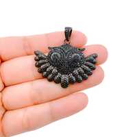 Black Owl Pendant Charm, Black on Black CZ Micro Pave Birl Necklace Pendant, Bracelet Making, Minima