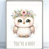 Cute Owl "You're A Hoot" Wall Art Printable, digital download