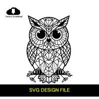 Majestic Geometric Owl - Black and White SVG Vector File for Laser Cutting