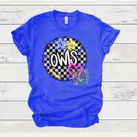 Owls Mascot Checkerboard neon DTF, Owls School spirit, Owls, DTF, Ready to Press