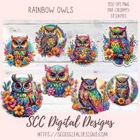 Cute Owl Clipart, Pre-Cropped PNG Images for Digital Planning, Rainbow Owls Art for Crafts and Decor