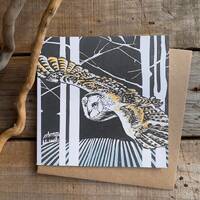 Barn Owl Greeting card.Digital Reproduction from my original Owl Lino Print.Woodland,Fields,Winter S